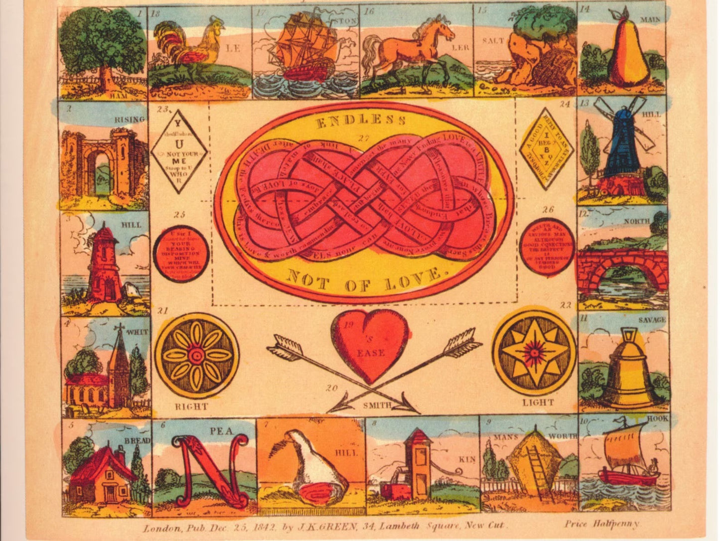 Victorian Twelfth Night Endless Knot Rebus Valentine, Greetings Card