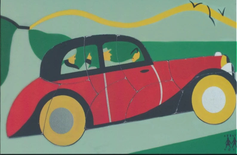 Vintage Motor Car Illustration from an Abbatt Toys Jigsaw, Greetings Card