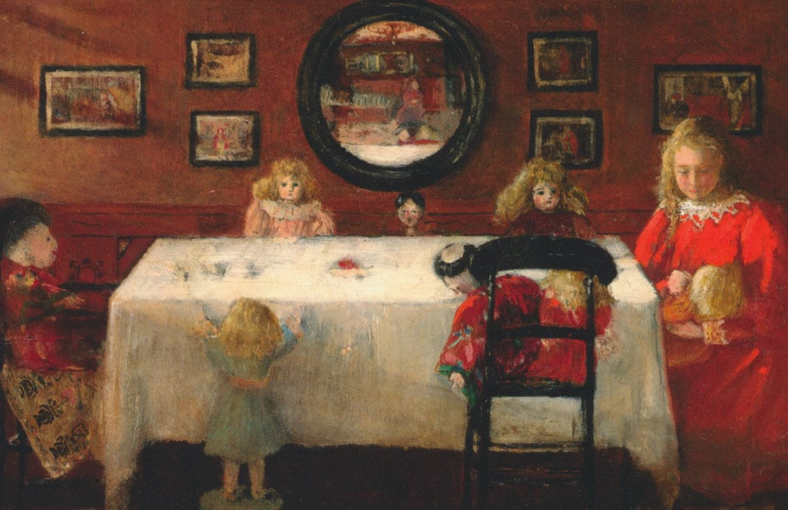 The Dolls' Tea Party, Edwardian nursery scene, Greetings Card
