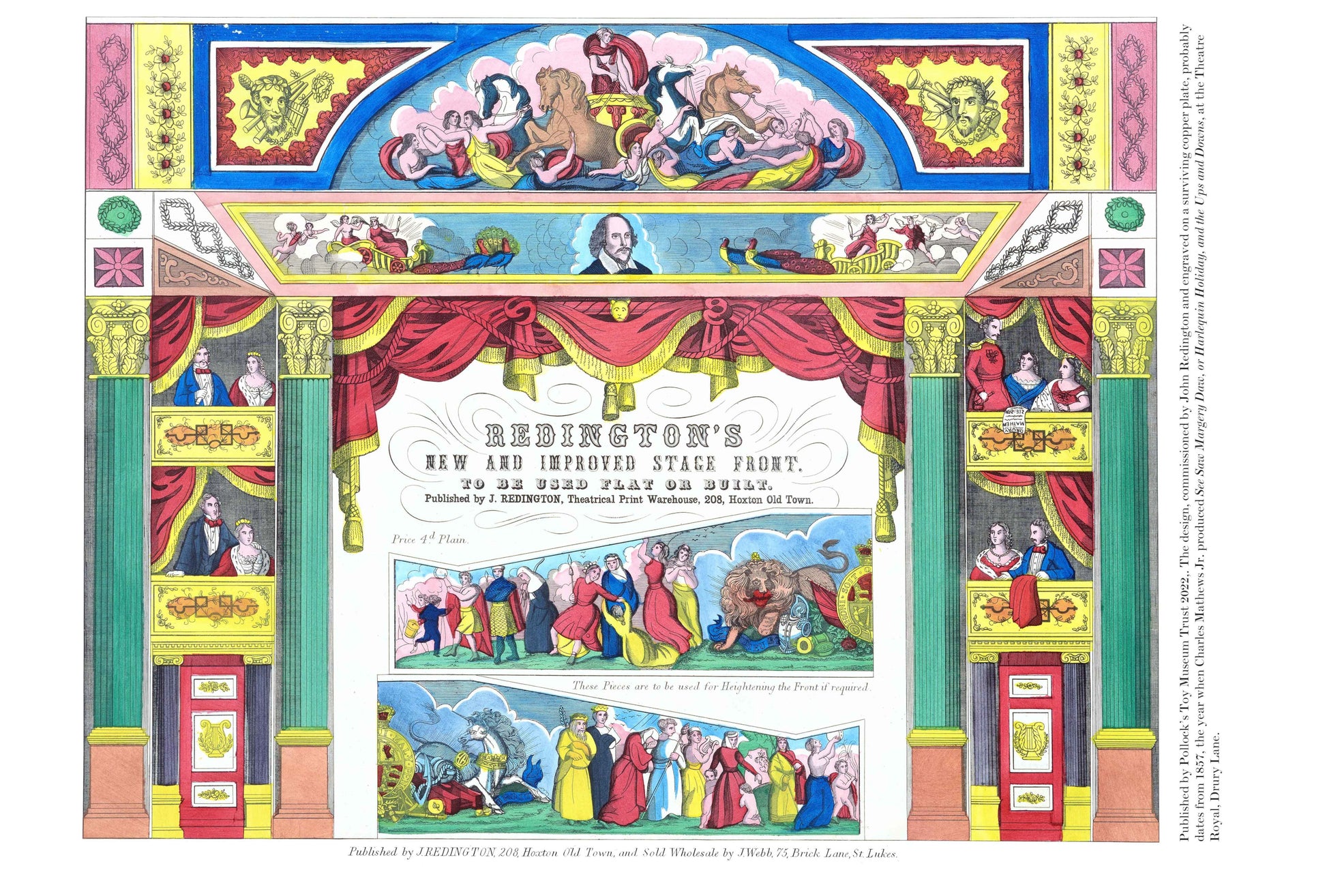 Cut out and make sheet for Redington's New and Improved Stage Front, for use with toy theatres.