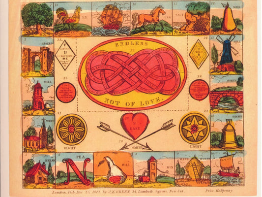 Victorian Twelfth Night Endless Knot Rebus Valentine, Greetings Card